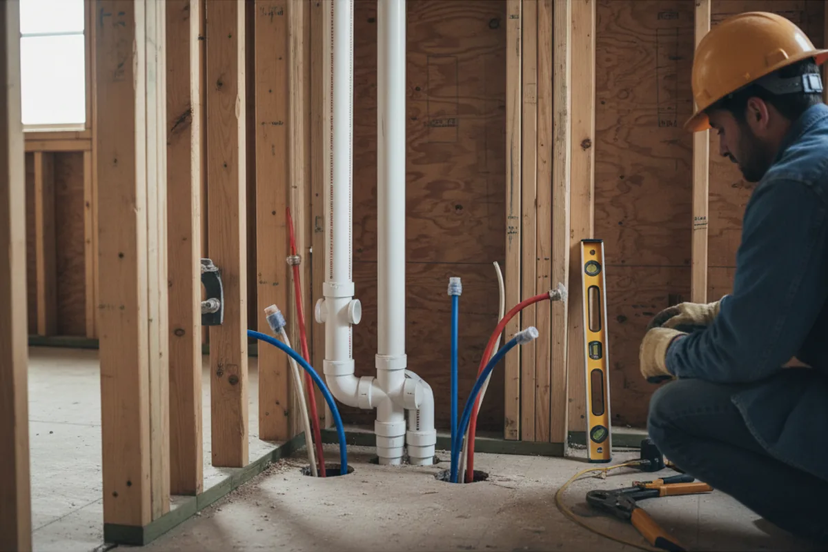 Drain and supply rough-in during Sump Pump Repair in Harvel