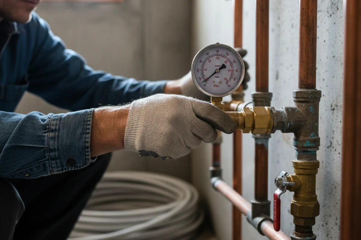 Pressure testing a repaired line during Water Line Repair in Harvel